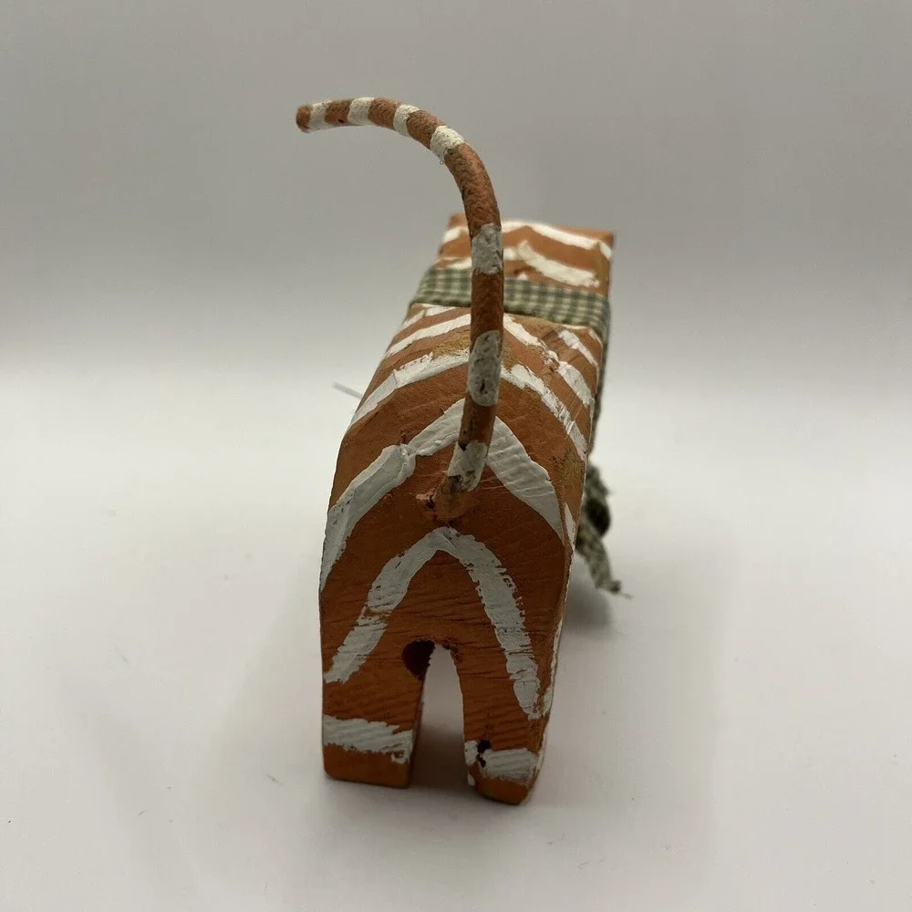 Hand Carved Painted Cat Orange Striped Primitive Folk Art Signed 1998 Whiskers‎